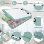 Small Clipboard with Storage, A5 Clipboards with Pen Holder, Half Letter Clip Boards 6x9 Mini Plastic Clipboard with Low Profile Clip for Classroom, School, Office Supplies (Grey Green)