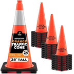 Xpose Safety 28 Inch Orange Traffic Cones with 6" Collar - 24 Pack Multipurpose PVC Plastic Safety Cone for Parking, Soccer, Caution, Kids and Construction - DOT Approved