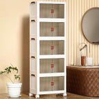 4 Tier Plastic Stackable Storage Bins and Boxes Organizer, Foldable Containers, Stackable Closet Organizers, Collapsible Boxes, White (5 Tier, 25.8″)