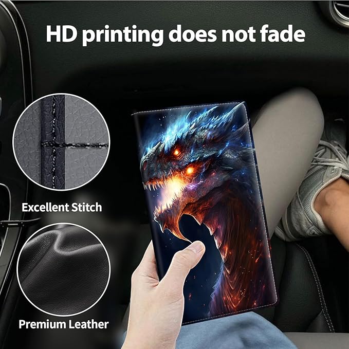 Dragon Print Car Organizer, Leather Glove Box Holder, 6 Compartments, Flame Dragon