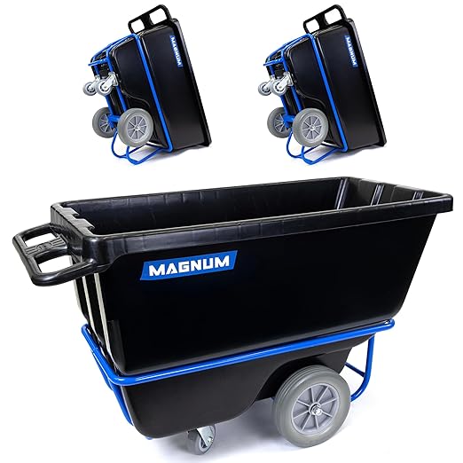 Tilt Truck, 1/2 Cu. Yd. Capacity Dump Cart with Non-Marking 12” Wheels & 5” Casters & Forklift-able Frame for Jobsites, 850 lbs, Trash Cart with Wheels DUC12T-F-NM-03PK (3-Pack)