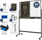 TSJ-OFFICE Rolling Clear-Glass Whiteboard on Wheels - 48" x 32" Mobile Dry Erase Board with Stand, Large Rolling White Board with 25 Sheets Paper Pad, Transparent Tempered Glass Board for Home Office