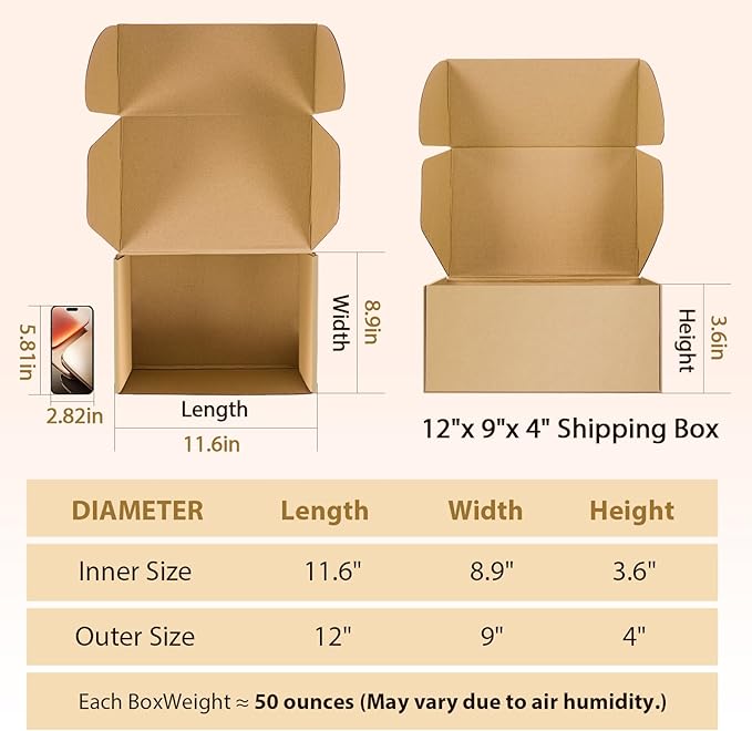 12x9x4 inches Shipping Boxes Set of 20, Small Corrugated Cardboard Box, Literature Mailer, Gift Boxes (Brown, 12x9x4)