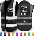Custom Reflective Safety Vest with Pocket High Visibility Class 2 for Men Customized Logo Text for Construction Workwear