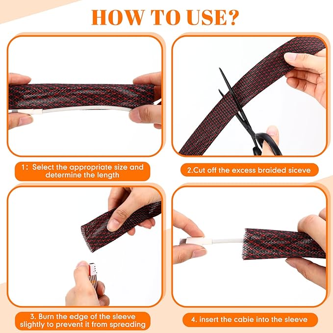 Pangda 1inchx300ft Wire Loom Pet Expandable Braided Sleeving Braided Sleeve for Tv, Computer, Home Theater(Black Red)