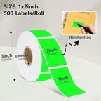 1x2 inch Label Stickers Roll for Thermal Printer 500PCS Colored Removable Freezer Labels Waterproof Blank Sticker Labels to Write on for Food Containers and Jars, Fluorescent Green