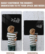 Mifuro Magnetic Glass Whiteboard，48"x36" Wall Mounted Frameless Dry Erase Board for Office, Home & School Black