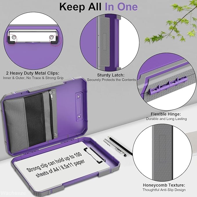 Thicker Clipboard with Storage, Internal Pen Pouch Included, A4 / Letter Size, Reinforced Clipboard Attached Capacity, Heavy Duty Clip Boards 8.5x11 with Pen Holder, for Driver Teachers