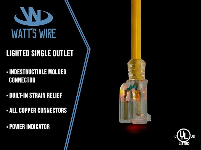 15 ft Outdoor Extension Cord Waterproof - 12 Gauge Heavy Duty Extension Cord 15 ft - Lighted Outdoor Extension Cords - Watts Wire - 15' Grounded - extensiones electricas