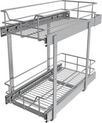 2 Tier Pull Out Cabinet Organizer 11" W X 17" D, Slide Out Drawers for Kitchen Cabinets, Pull Out Drawers for Cabinets Capacity Heavy Duty Caddy, Cabinet Pullout Shelves Chrome-Plated,Bathroom Pantry