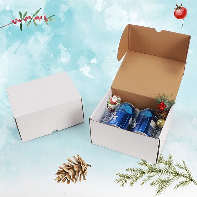 WIFTREY 8x6x4 Small Shipping Boxes 25 Pack for Mailing,Packing, White Corrugated Cardboard Boxes for Small Business
