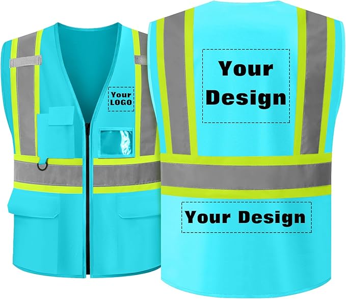 Safety Vest Customize Logo with 5 Pockets & Zipper Reflective High Visibility Vest Class 2 Outdoor Workwear
