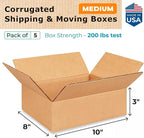Medium Moving & Shipping Boxes 10 x 8 x 3 inches (5-Pack) - Extra Strength 200 lb vs Regular - Corrugated Packing Boxes - Corrugated Box - Packing Box for Moving Medium Volume by IDL Packaging