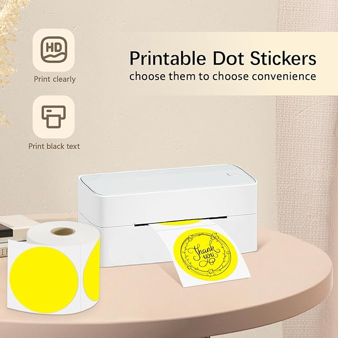 3 X 3 Inch Round Thermal Labels Circle Color Coding Labels Printable Waterproof 500PCS Round Stickers Adhesive Writable for Office, Home, Garage, DIY Sticker, Name Tag, Yellow