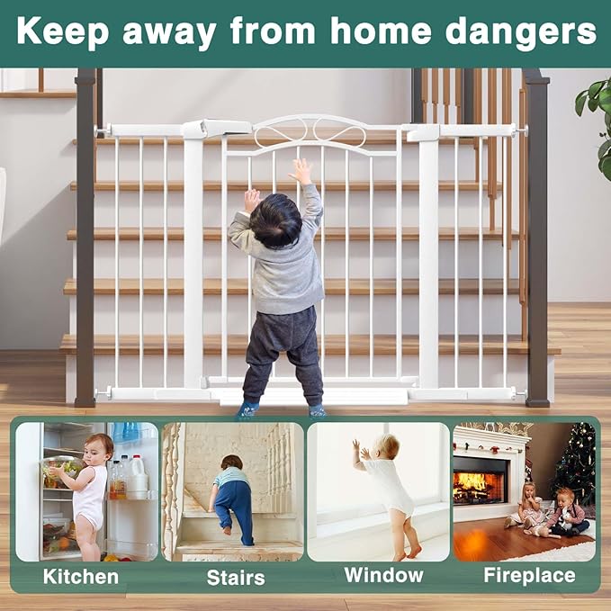 Fairy Baby 81.9"-84.6" Extra Wide Press Mounted Baby Gate Indoor for Kids Or Pets Walk Thru No Drill Long Dog Gates for The House Doorway Child Safety Gate