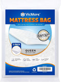 VICMORE 2-Pack Queen Mattress Bags for Moving & Storage – 4 Mil Heavy-Duty Plastic Mattress Cover, Tear-Resistant & Odorless, Reusable & Recyclable