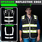 BeautyWill Safety Vest Class2 ANSI Certified Custom Logo High Visibility Reflective Vest for Men -10 Pockets Personalized Logo Heavy-Duty Work Vest（Mesh Black，XL）