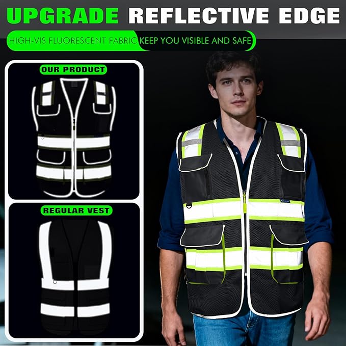 BeautyWill Custom Logo Safety Vest Class2 High Visibility Reflective Vest Breathable Construction Vest
