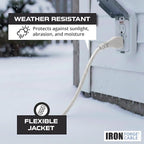 Iron Forge Cable Weatherproof 100 Ft Outdoor Extension Cord - 16/3 SJTW Heavy Duty Light Brown Extension Cord 3 Prong - 10 Amp Exterior Power Cable