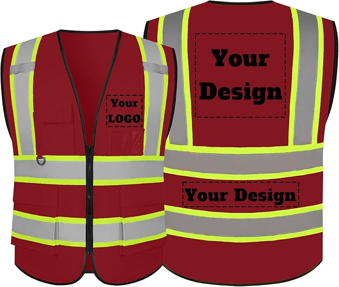 Safety Vest Customize Logo with 5 Pockets & Zipper Reflective High Visibility Vest Class 2 Outdoor Workwear