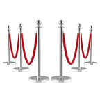 6Pcs Stainless Steel Stanchion Posts with 5ft Red Velvet Ropes - Crowd Control Barriers & Queue Line Kit with 26ft Red Carpet for Wedding, Party, Theater Supplies