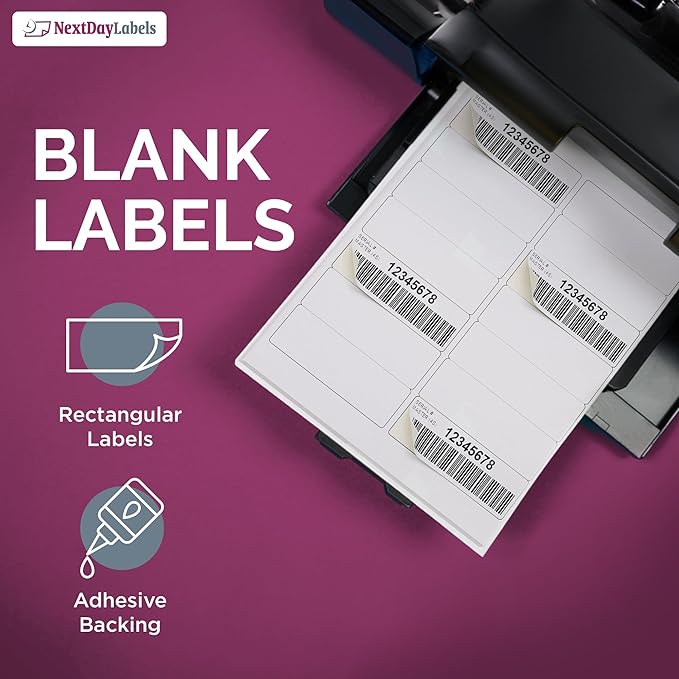NextDayLabels – 4" x 1-1/3" Rectangular Sticker Labels for Printer - White Laser/Inkjet Printer Labels Return Address Labels Shipping Label Stickers (500 Sheets, 14 Per Sheet, 7000 Labels)
