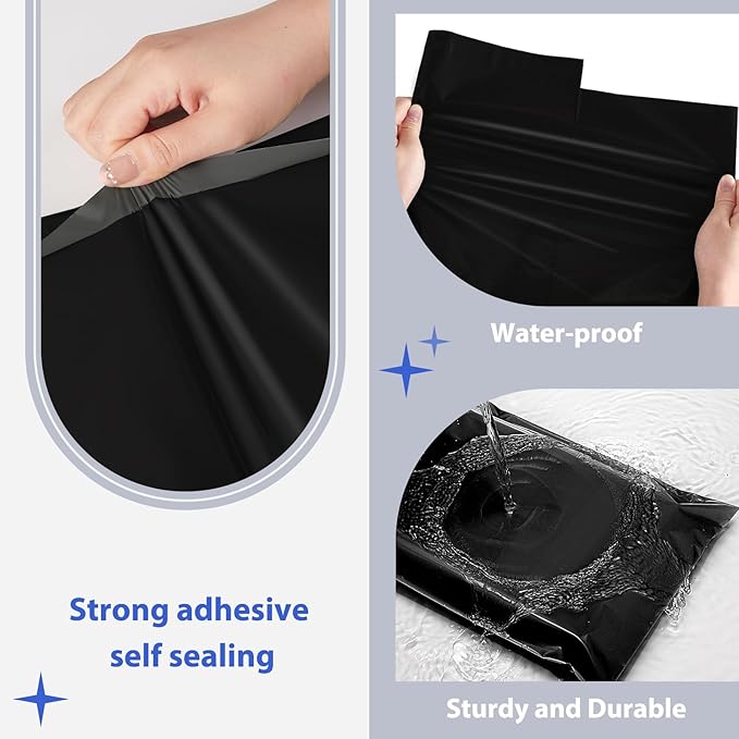 Fuxury Poly Mailers 17.7 X 22 Inches 50 Pcs, Bulk Shipping Bags for Clothing, Strong Adhesive Shipping Envelopes for Small Business Suppliers,Waterproof Mailers Poly Bags Mailing Envelopes Black