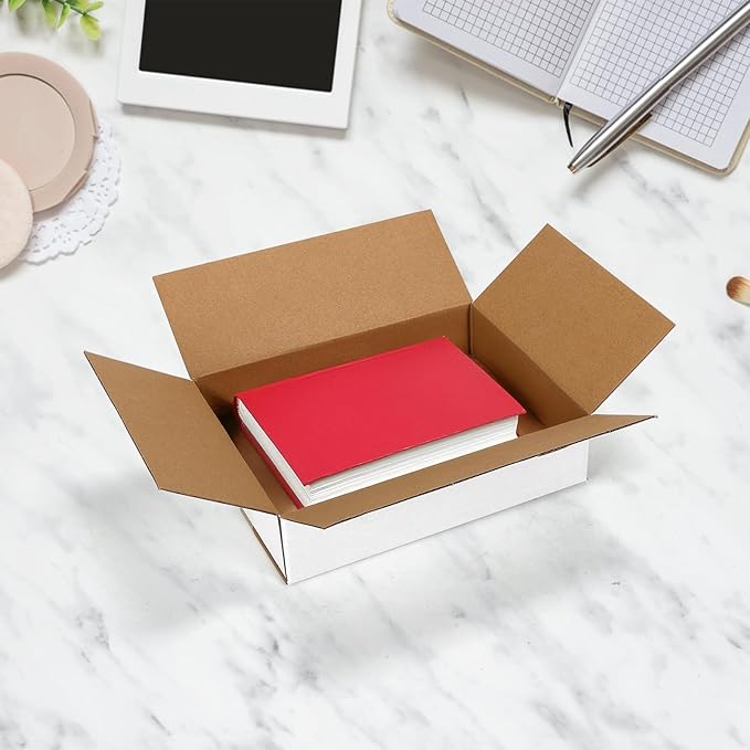 25 Pack Shipping Boxes 8x6x2 Inches, White Corrugated Cardboard Mailing Box for Packing, Mailing, Small Business, Literature Mailer