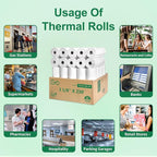 Phenol-Free 3 1/8 x 230 Thermal Paper Receipt Rolls, Thermal Printer Paper 50 Rolls, Pony Packaging BPA Free for Clover POS Cash Register Printers