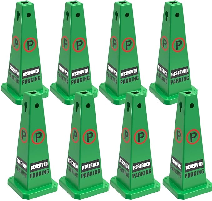 Reserved Parking Sign, 26.4-Inch Green Plastic Cone, High-Visibility