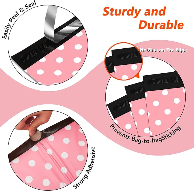 Thank You Poly Mailers 6x9 Inch 100 Pcs - Pink Dots printed Shipping Bags, 2.4mil Thickness, Waterproof and Tear Resistant Mailing Envelopes, Self-Sealing Packaging Bags for Small Business