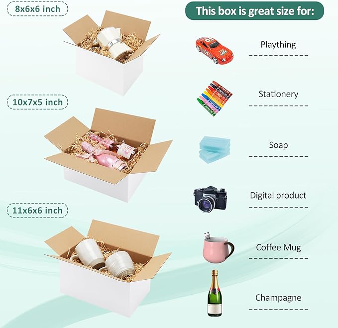 Eupako 30 Pack Small Shipping Boxes Assorted Sizes, White Corrugated Box Mailers, Cardboard Boxes for Packaging Small Business, Mailing, 8x6x6 & 10x7x5 & 11x6x6 10 PCS Each Small Boxes