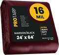 PROTARP Extra Heavy Duty 16 Mil Tarp Cover, Waterproof, UV Resistant, Rip and Tear Proof, Poly Tarpaulin with Reinforced Edges for Roof, Camping, Patio, Pool, Boat. (Maroon/Black 24′ X 64′)