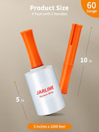 JARLINK 4 Pack Plastic Film Roll with Plastic Handles, 60 Gauge Thick, 5" x 1000ft Plastic Pallet Film, Industrial Strength Stretch up to 500% Stretch for Moving, Packing, Wrapping, and Shipping