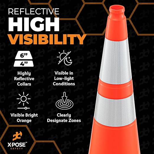 Xpose Safety 36 Inch Orange Traffic Cones Heavy Duty 15lb 6" & 4" Collar - Bulk Half Pallet 72 Pack - Multipurpose PVC Plastic Safety Cone Parking, Soccer, Caution & Construction - DOT Approved