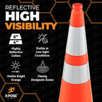 Xpose Safety 36 Inch Orange Traffic Cones Heavy Duty 15lb with 6" & 4" Collars, 8 Pack - Multipurpose PVC Plastic Safety Cone for Parking, Soccer, Caution, Kids and Construction - DOT Approved