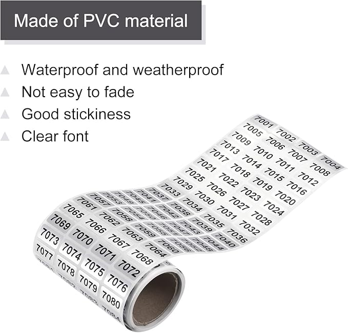 MECCANIXITY 7001 to 8000 Consecutive Number Stickers Inventory Label Black Numbers for Office Warehouse Numbering Classification