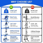 70" 500lbs Material Lift Winch Stacker, Hand Winch Lift Truck with Adjustable Straddle Leg, Manual Material Lifter Pallet Stacker for Contractor, Workshop, Industrial, 42.90" L x 43.30" W