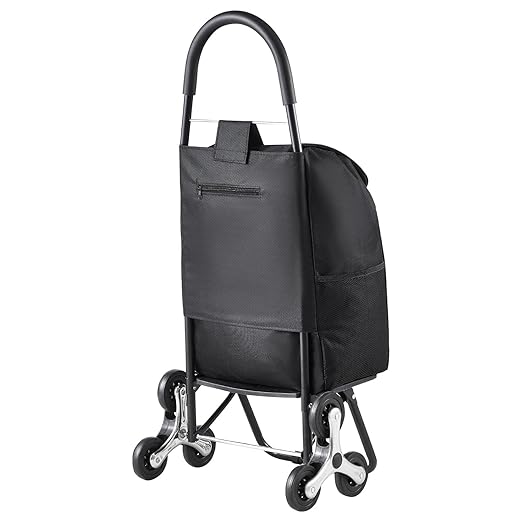 VEVOR Stair Climber Cart, 36L Capacity, Grocery Cart Laundry Stair Climbing Handcart with 6 Wheels & Oxford Cloth Bag, Foldable Stair Climber Hand Truck for Grocery Laundry, Black