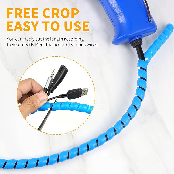 Spiral Cable Wrap, 16.4ft, 33ft Wire Protection Sleeve Cover Cable Organizer Pipe Flexible Spiral Wrap Winding Tube Prevent Cat from Chewing Cables (Blue, 8mm (5/16")-33ft)