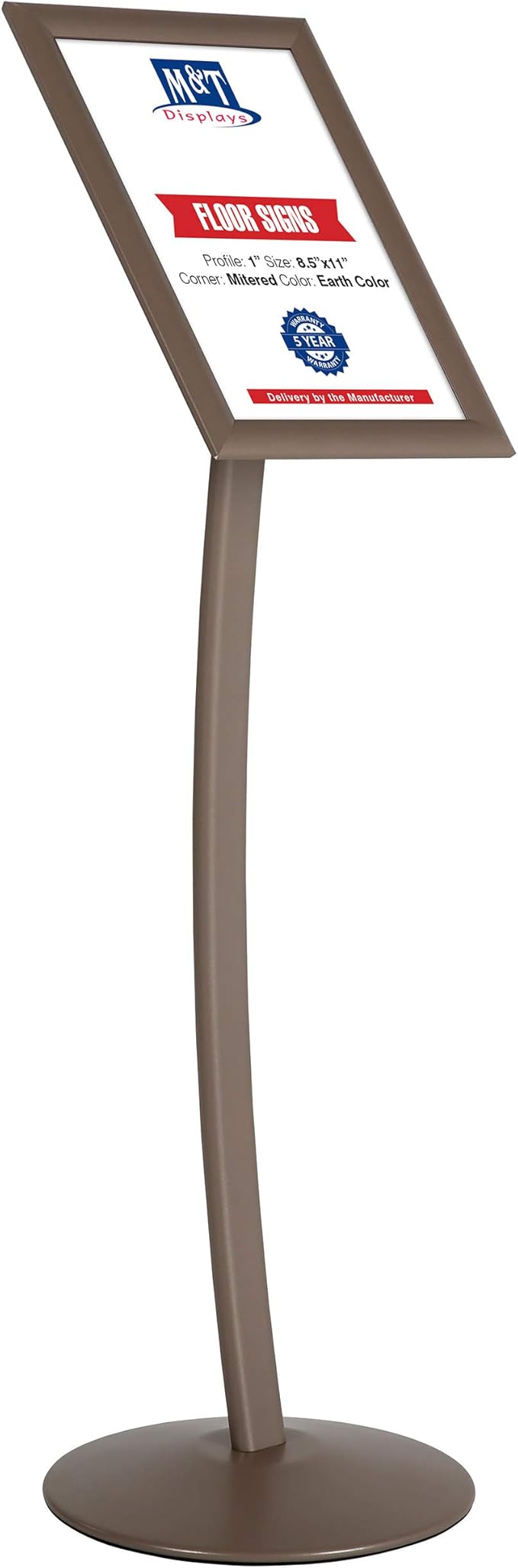 M&T Displays Curved Menu Board, 11x17 Pedestal Sign Holder Earth Color Floor Standing Aluminum Front Loading Easy Open Poster Message Advertisement Holder For Restaurant Cafe Hotel