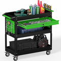 3 Tier Rolling Tool Cart on Wheels, Heavy Duty Industrial Utility Cart Service Cart with Drawer and Screwdriver Rack Pegboard, 550 LBS Mobile Tool Storage Organizer for Workshop, Garage(Green-Black)