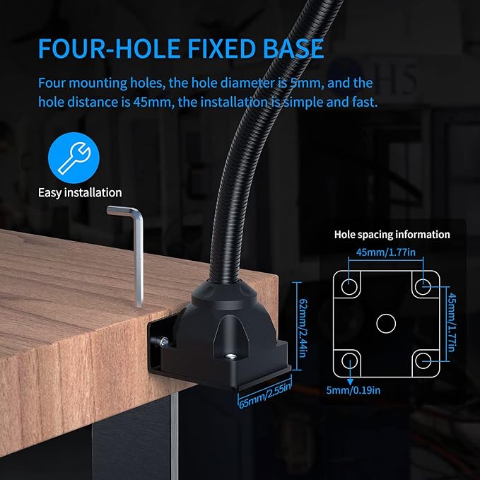 900 Lumens LED Machine Shop Light, IP65 Water Proof Flexible Gooseneck Lamp, 20" Adjustable Gooseneck w/Screw Base for Lathe, Drill Press, and Workbench