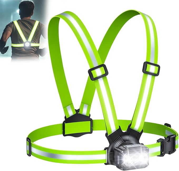 500LM High-Visibility Running Lights for Runners, Adjustable 45° Beam & 360° Reflective Vest, IPX4 Waterproof Running Vest Light for Night Walking/Cycling/Jogging, 3.5-20Hrs Runtime