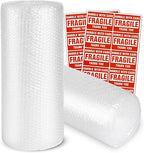 2-Pack Bubble Cushioning Wrap Rolls, 3/16" x 8" x 72' ft Total [2 Rolls of 36 Feet], Perforated 12" 20 Fragile Stickers for Shipping, Packaging, Mailing