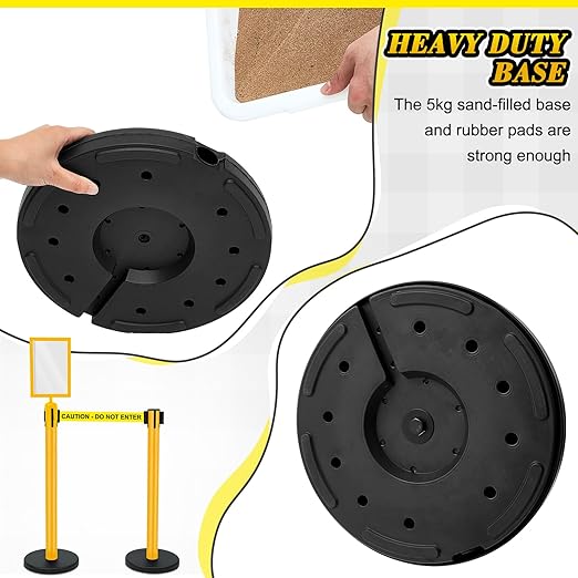 Therwen 12 Pack Heavy Duty Crowd Control Stanchions 9.8 ft Stainless Steel Stanchion Set with Safety Barrier Post Retractable Belt and Sign Holder Crowd Control Barrier(Caution Belt, Yellow)