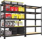PrimeZone 35.5" x 12" x 72" Heavy Duty Storage Shelves - 5 Tier Adjustable Garage Storage Shelving, Metal Storage Utility Rack Shelf Unit for Warehouse Pantry Closet Kitchen, Black, 2 Pack