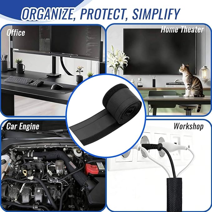 1" - 6.6FT Chew Proof Cord Protector from Pets, Black Heavy Duty Dog & Cat Cable Sleeve Cover - Flexible Split Sleeve for Home, Office, Automotive Wires