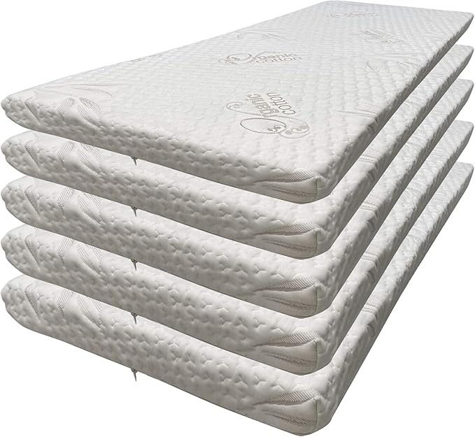 Foamma 12” x 30” x 72” High Density Foam Bunk Mattress, Organic Cotton Cover, Made in USA, Comfortable, CertiPUR-US Certified, 5 Pack