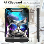 Clipboard with Storage High Capacity Plastic Nursing Clipboards with Pen Holder File Folder Storage Box Clipboard with Heavy Duty Clips for Teacher,Doctor,Offices-Galaxy Hipster Cat